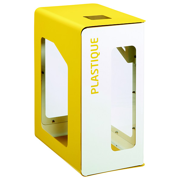 Borne de tri sélectif 90 L support-sac vigi sans serrure - cubatri - tri plastique-blanc+jaune