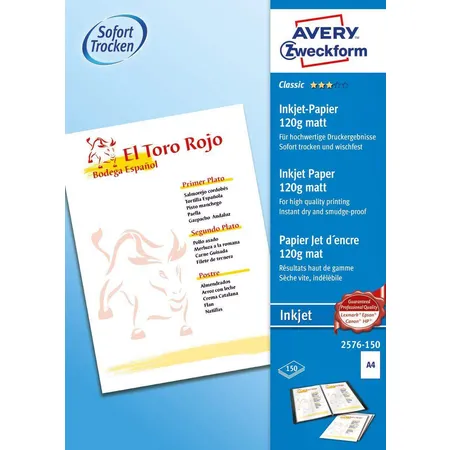 Avery Zweckform 2576-150 Classic Inkjet Papier, DIN A4, einseitig beschichtet, 120 g/m², 150 Blatt