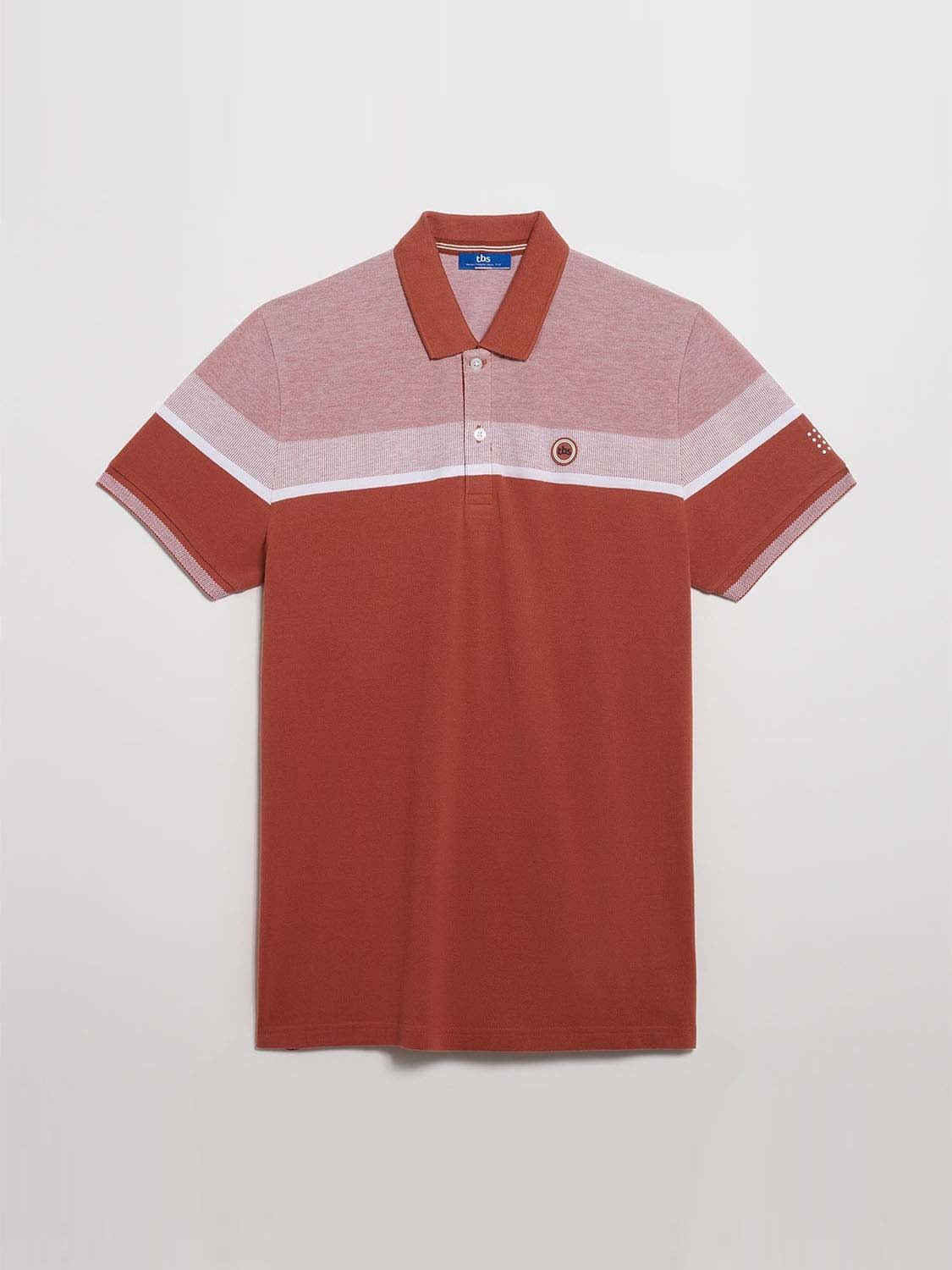 Polo Homme A Rayures Placées Terracotta