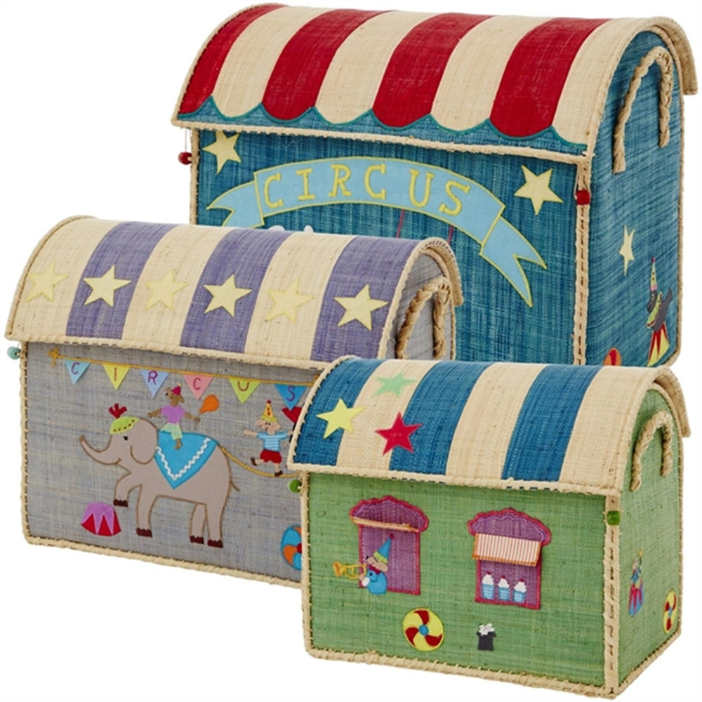 Circus Theme Raffia Kurvehus til Opbevaring 3-pak