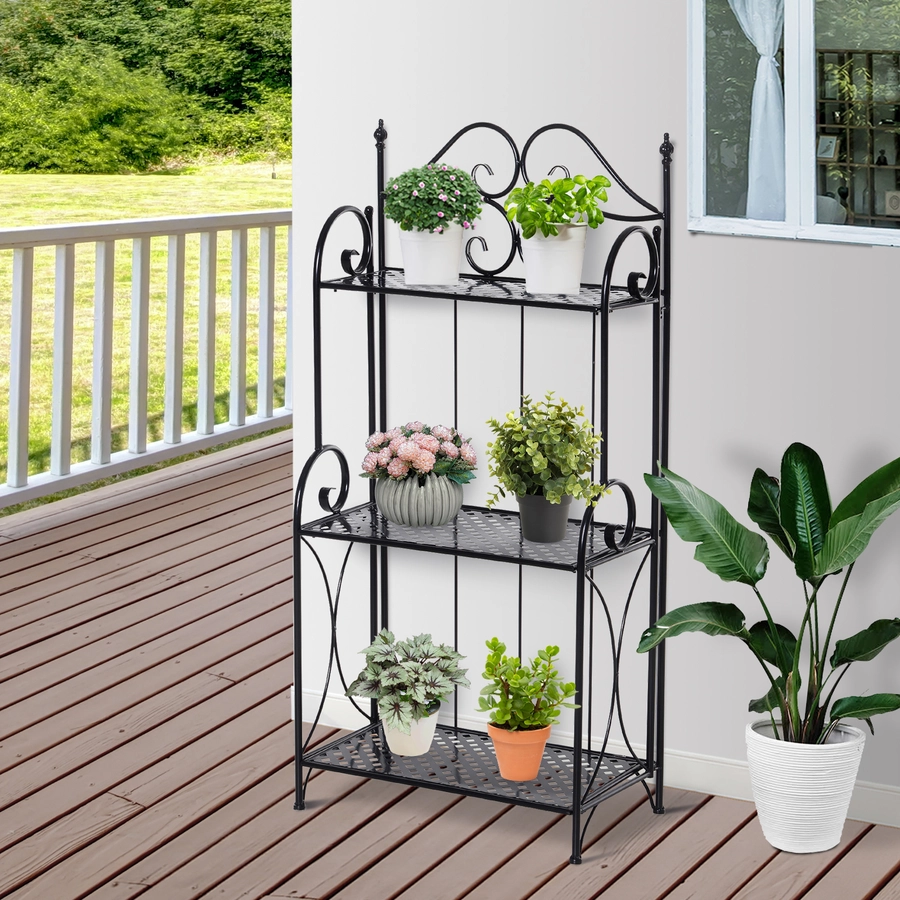Outsunny Gartenregal mit 3 Ablagen schwarz