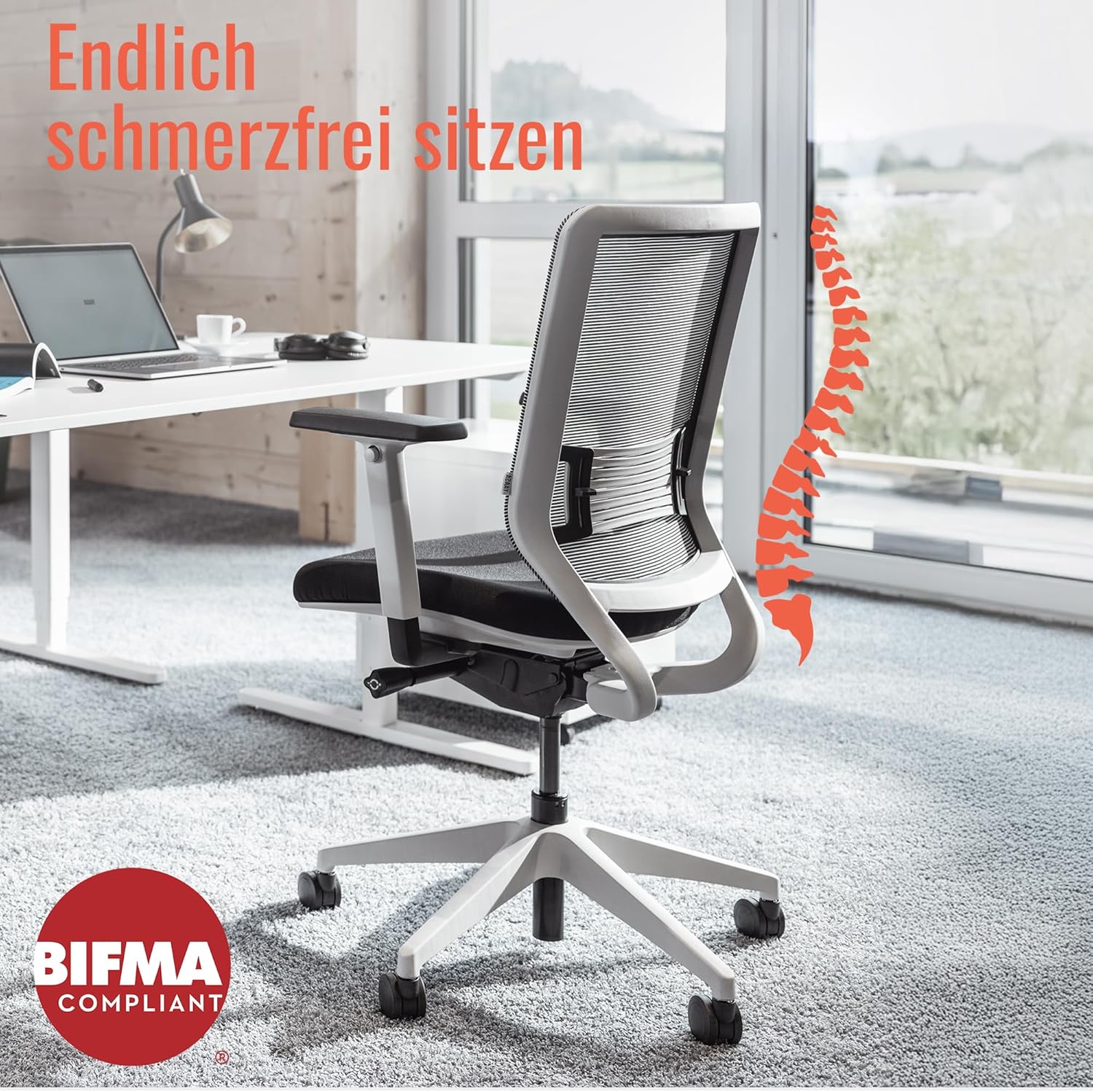 Yaasa Chair Classic Bürostuhl Ergonomisch Weiß – Verstellbarer Schreibtischstuhl mit Lordosenstütze & 3D-Armlehnen – Drehstuhl für gesundes Sitzen im Home Office & Büro – Zertifizierte Qualität, 130kg
