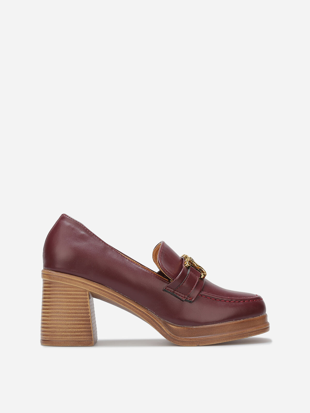 Mocassins à talon et boucle dorée- prune