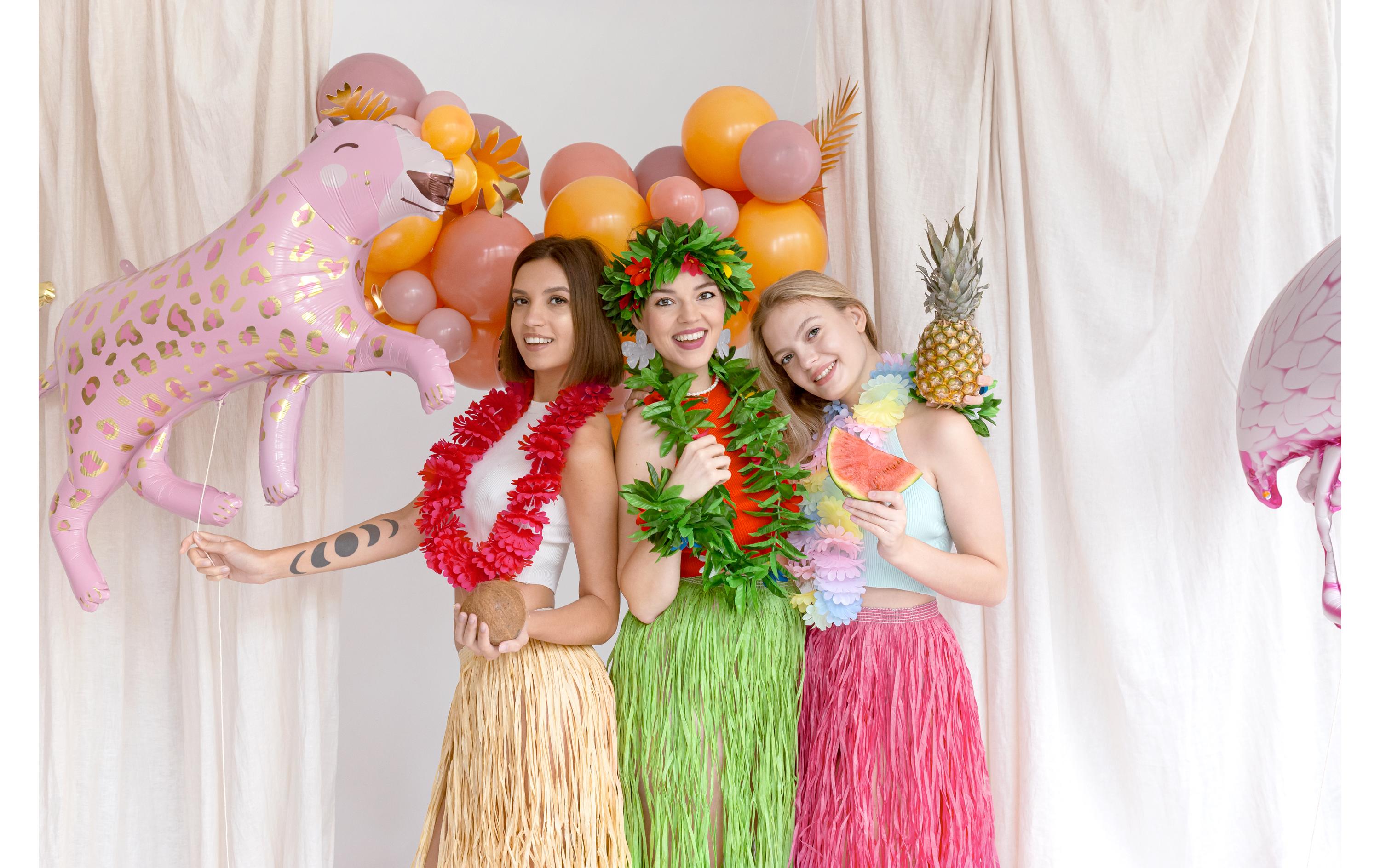 Halskette Set Hawaii 4-teilig, GrünAccessoires aus grünen Stoffblättern mit bunten Stoffblumen