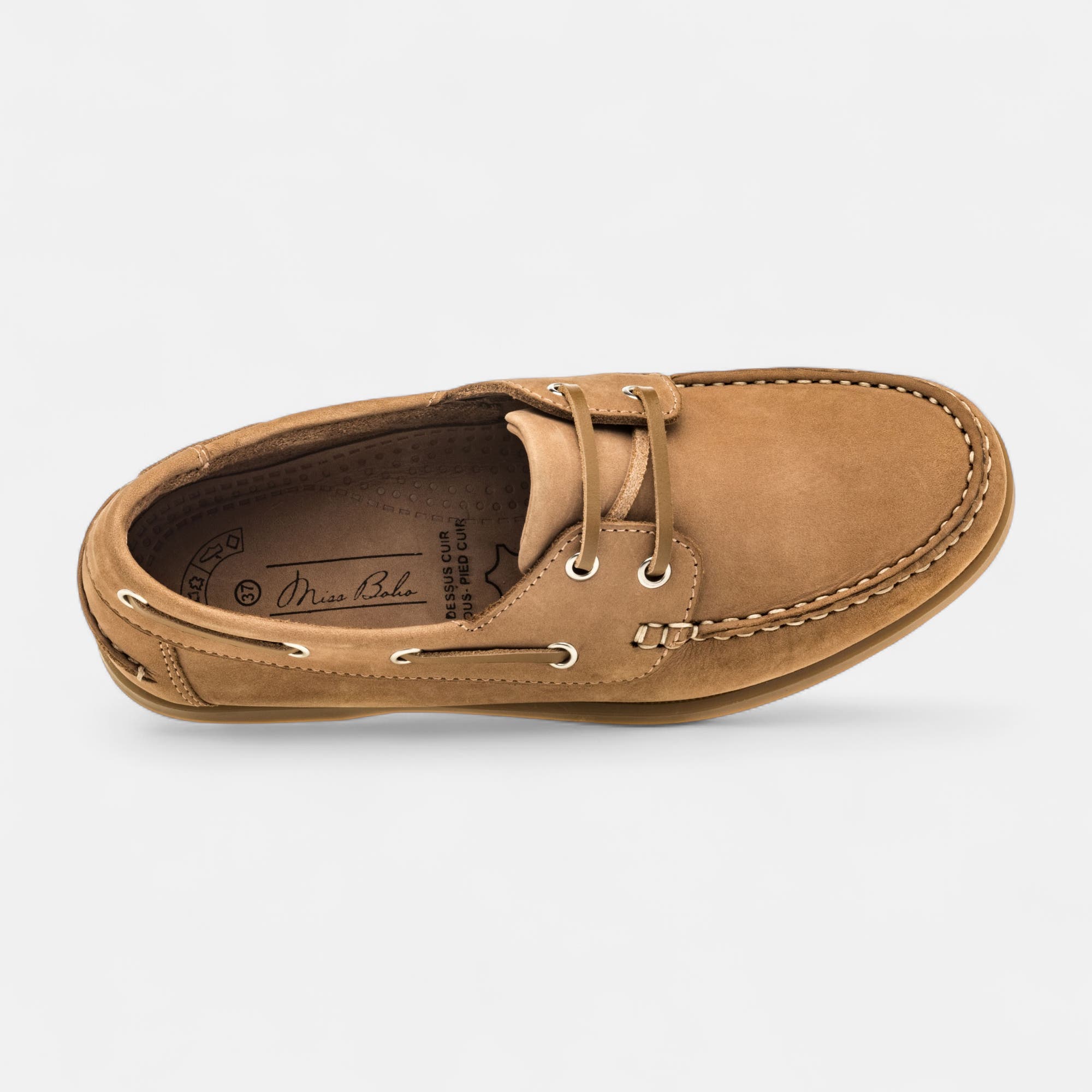 Chaussures bateau Femme en cuir taupe