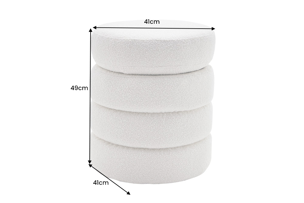 Runder Hocker VOGUE 50cm creme weiß Bouclé Polsterhocker mit Stauraum