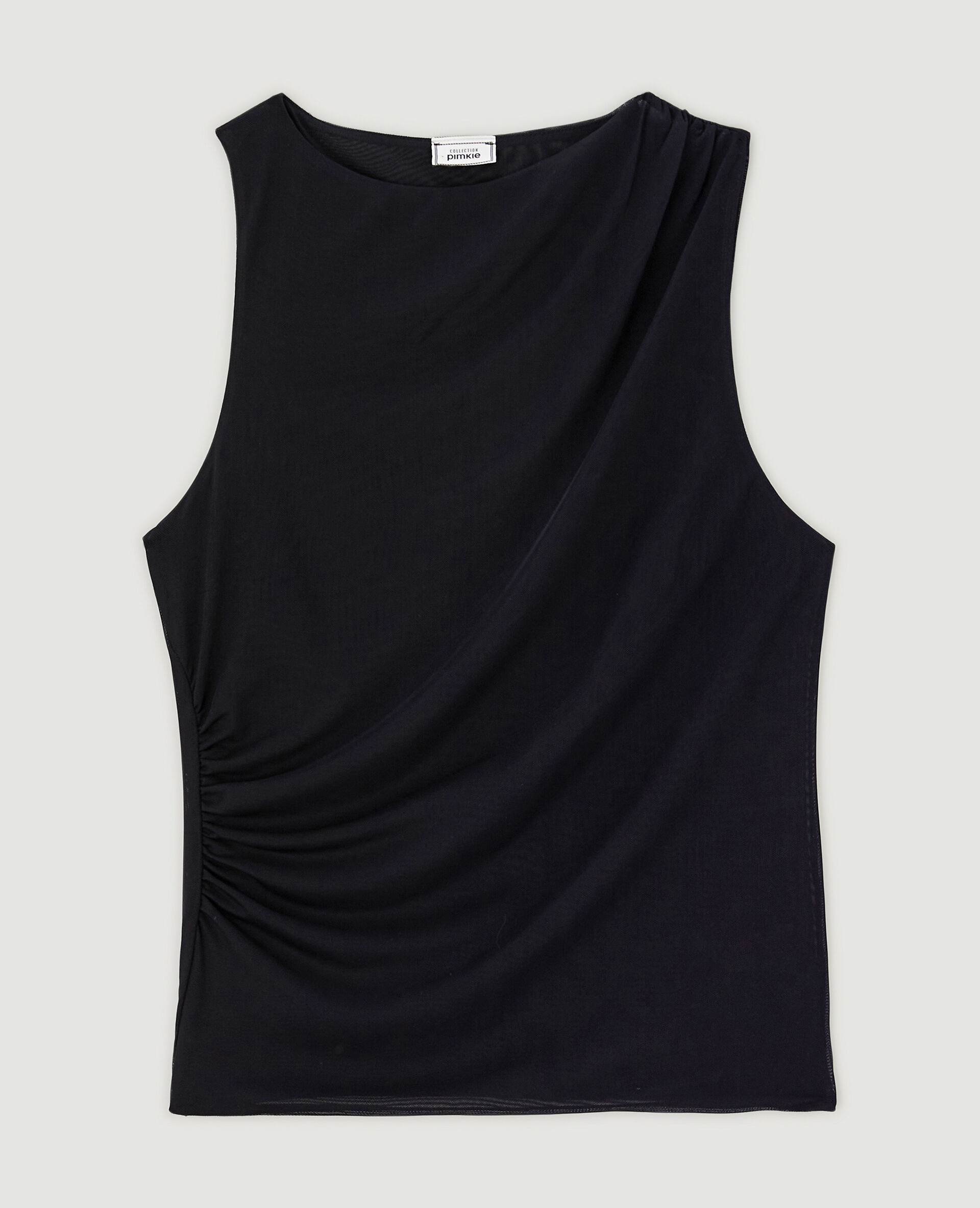 Top en tulle avec fronces - Noir