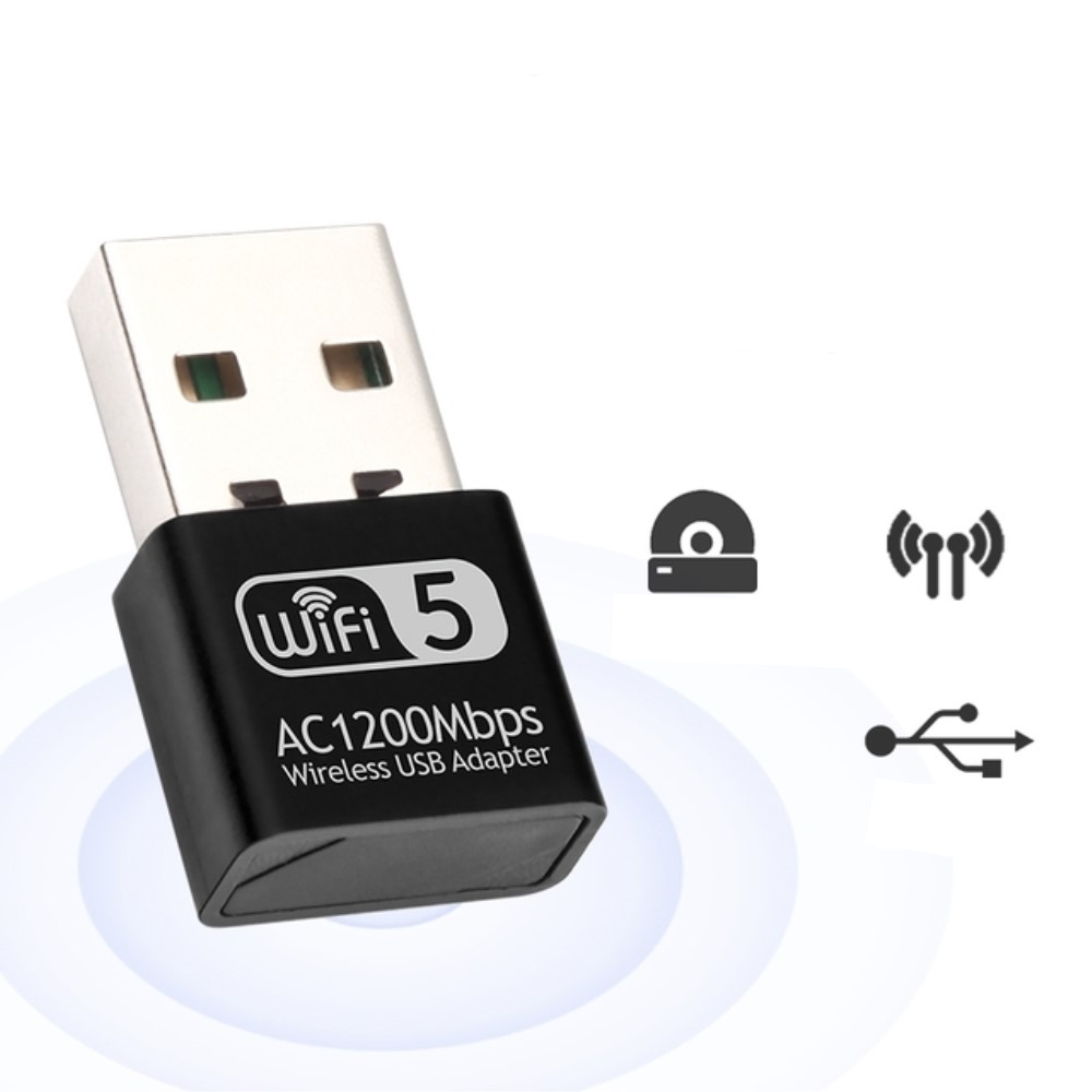 (1200Mbps) 5Ghz / 2.4Ghz Dualband USB 2.0 WiFi Stick Dongle Netzwerk Adapter 802.11b/g/n - Schwarz