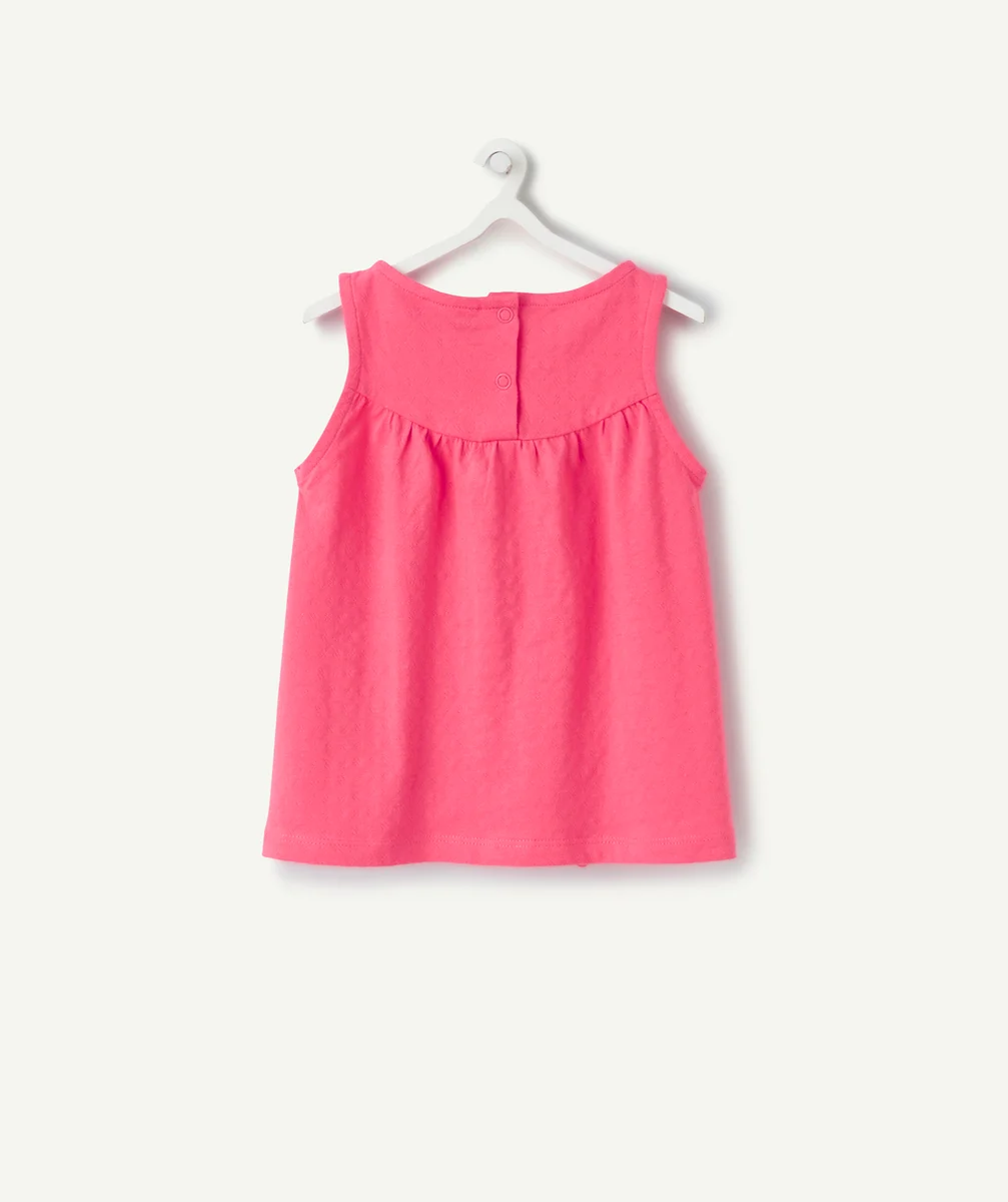 T-SHIRT SANS MANCHES BÉBÉ FILLE EN COTON BIO ROSE FUSHIA
