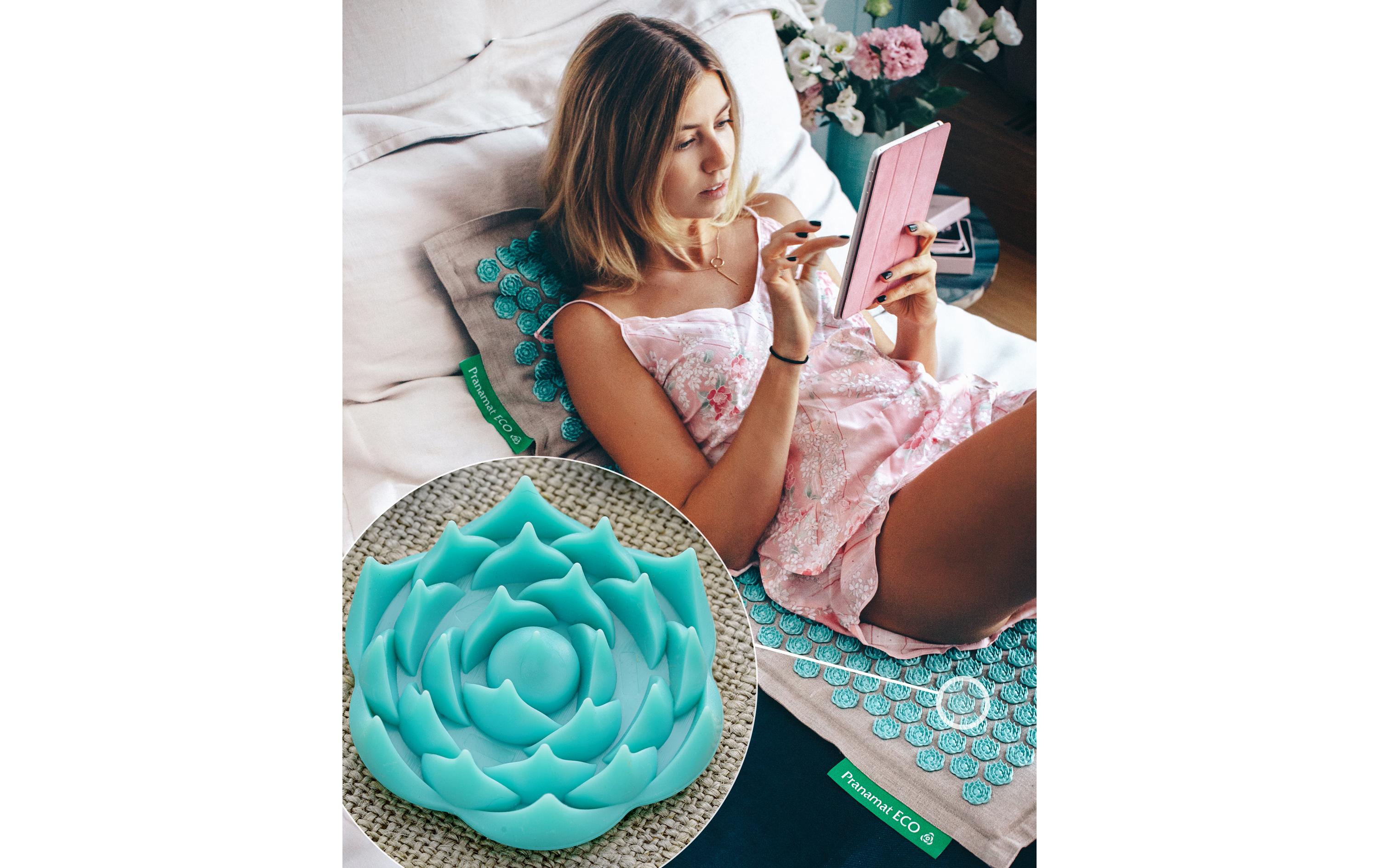 Eco Massage Set – Matte und Kissen türkis<br>Nahhaltiges, handgefertigtes Rücken- und Kopfmassage Set