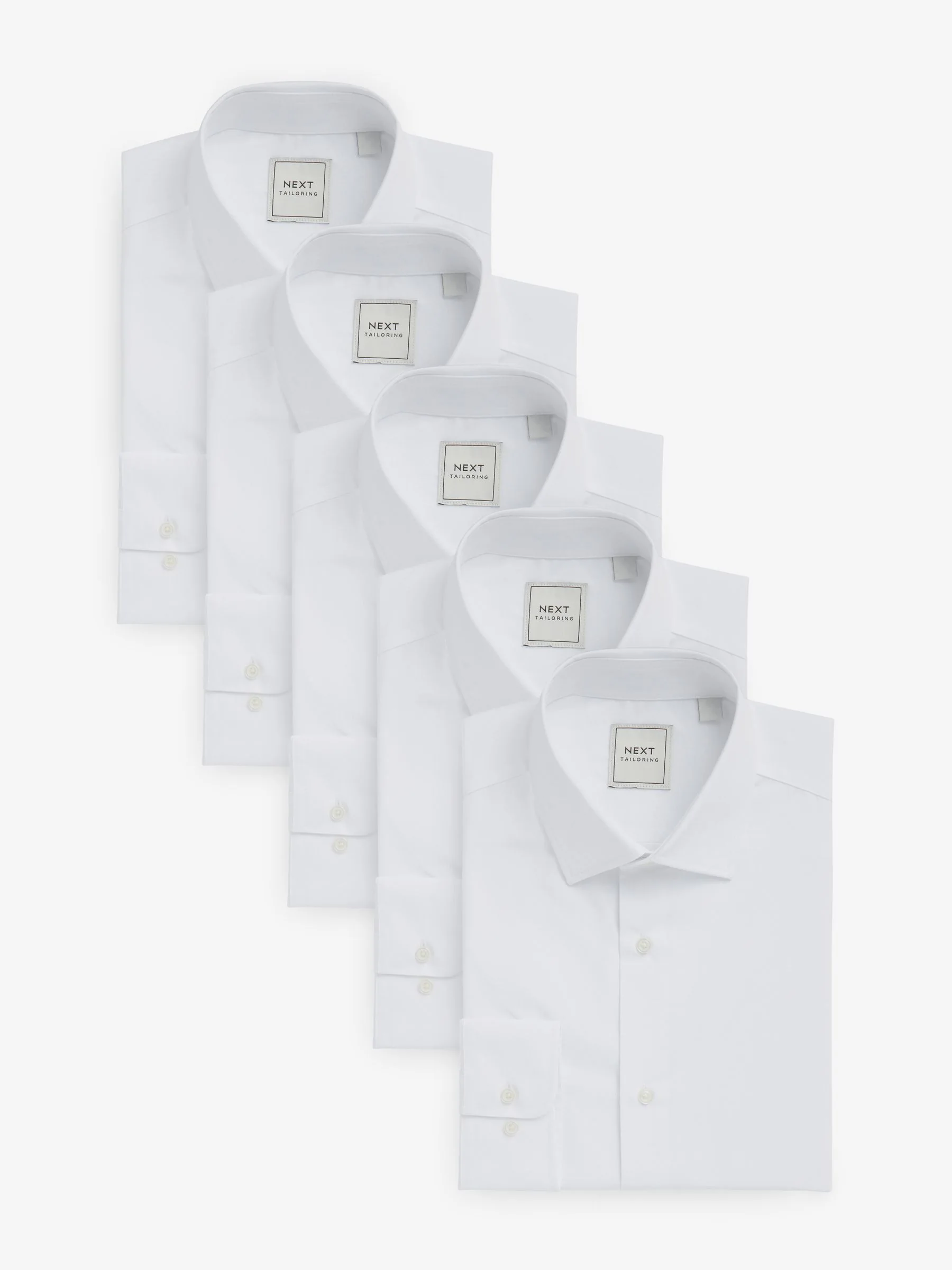 Wit - Verpakking van 5 onderhoudsvriendelijke slim fit smart overhemden met enkele manchetten