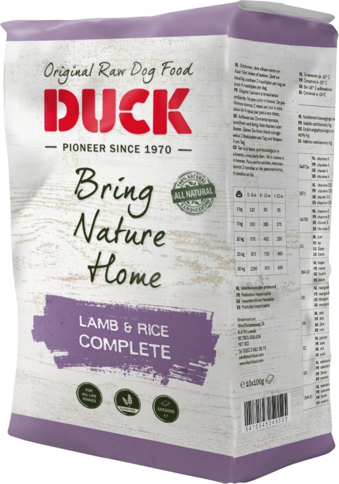 Duck diepvries hondenvoer Complete lam en rijst 1 kg