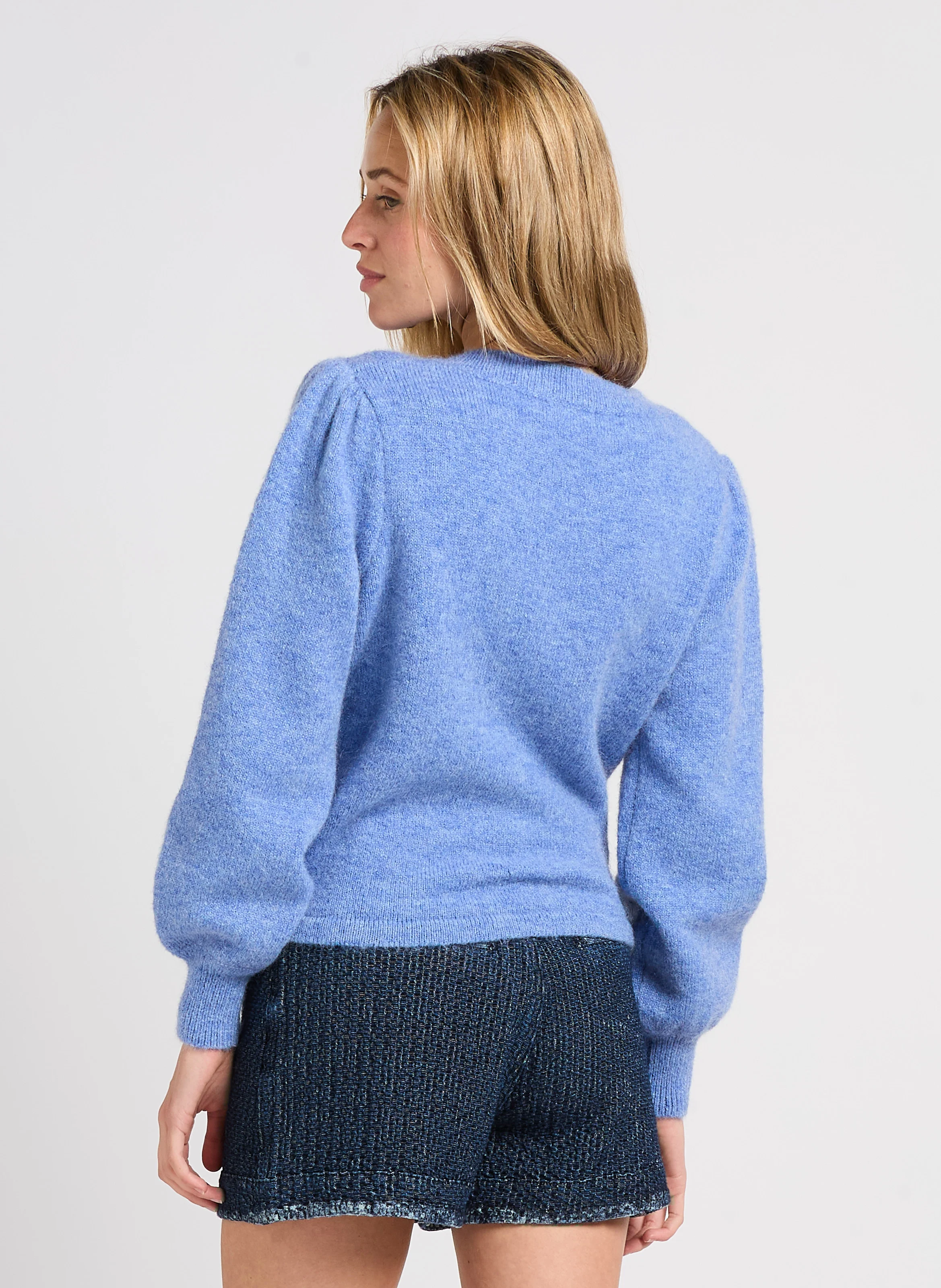PRADOR - Pull droit col V noué| Bleu