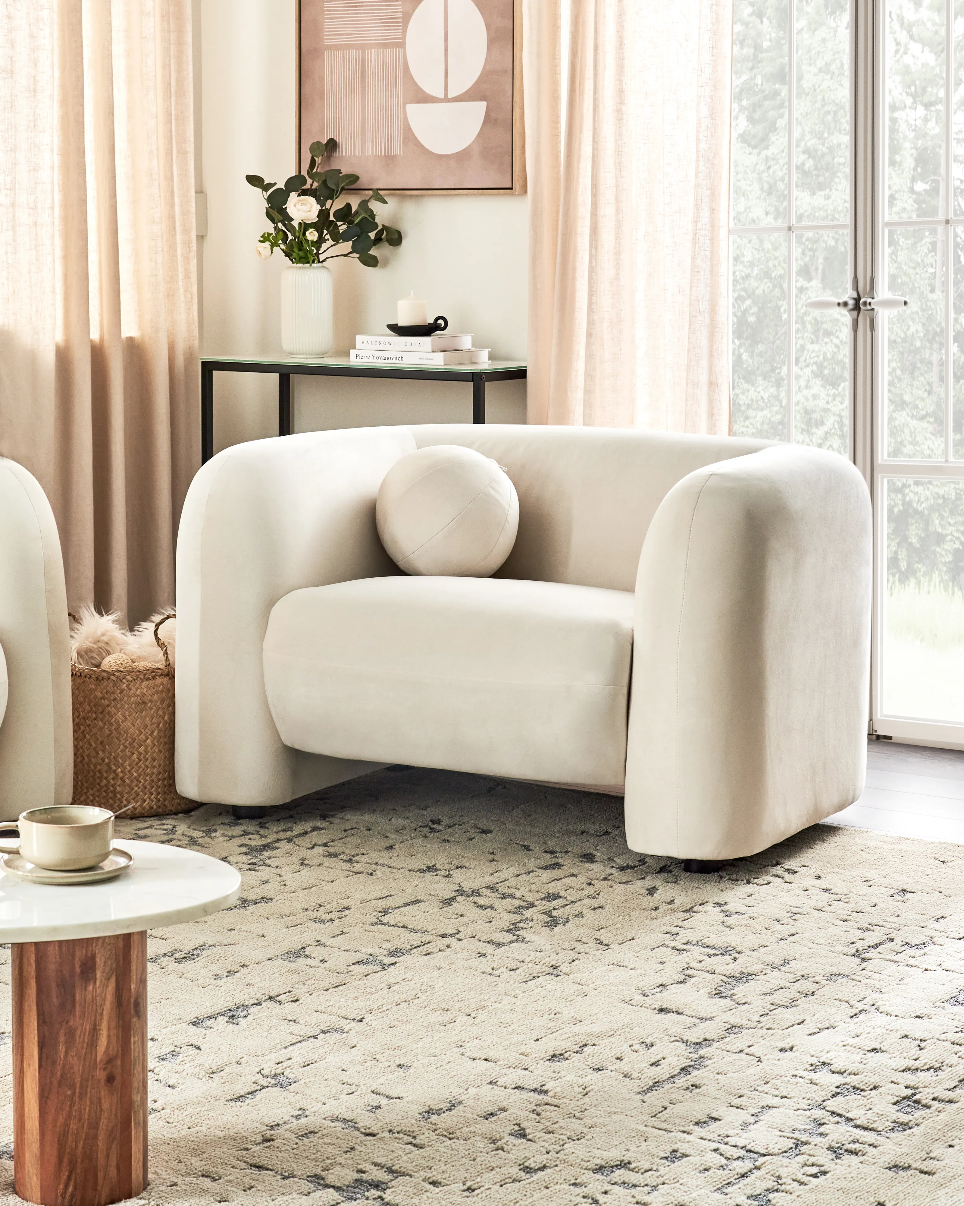 Fauteuil LEIREN Fluweel Gebroken wit