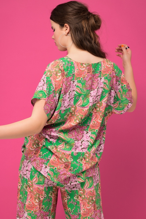Blusenshirt, oversized, Patchprint, V-Ausschnitt