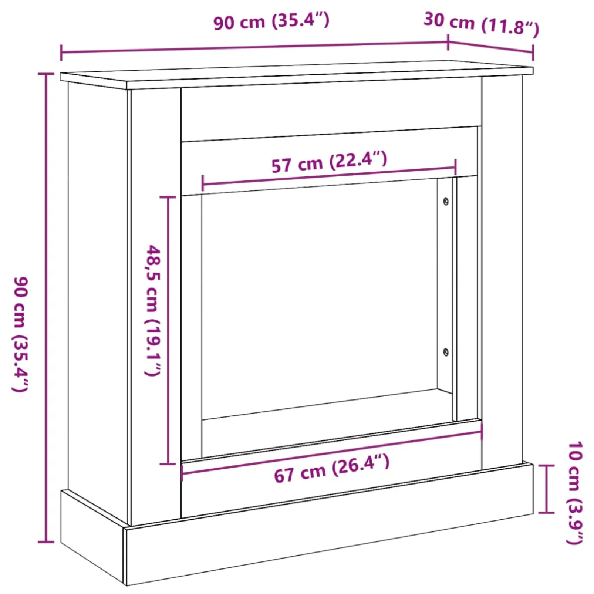 vidaXL Cadre de cheminée blanc 90x30x90 cm bois d'ingénierie
