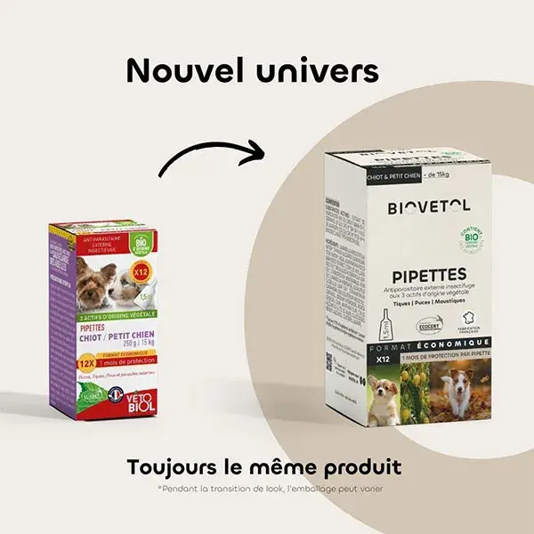 Biovetol - Antiparasitaire - Pipettes Chiot/Petit Chien Bio - 1,5ml (x12)
