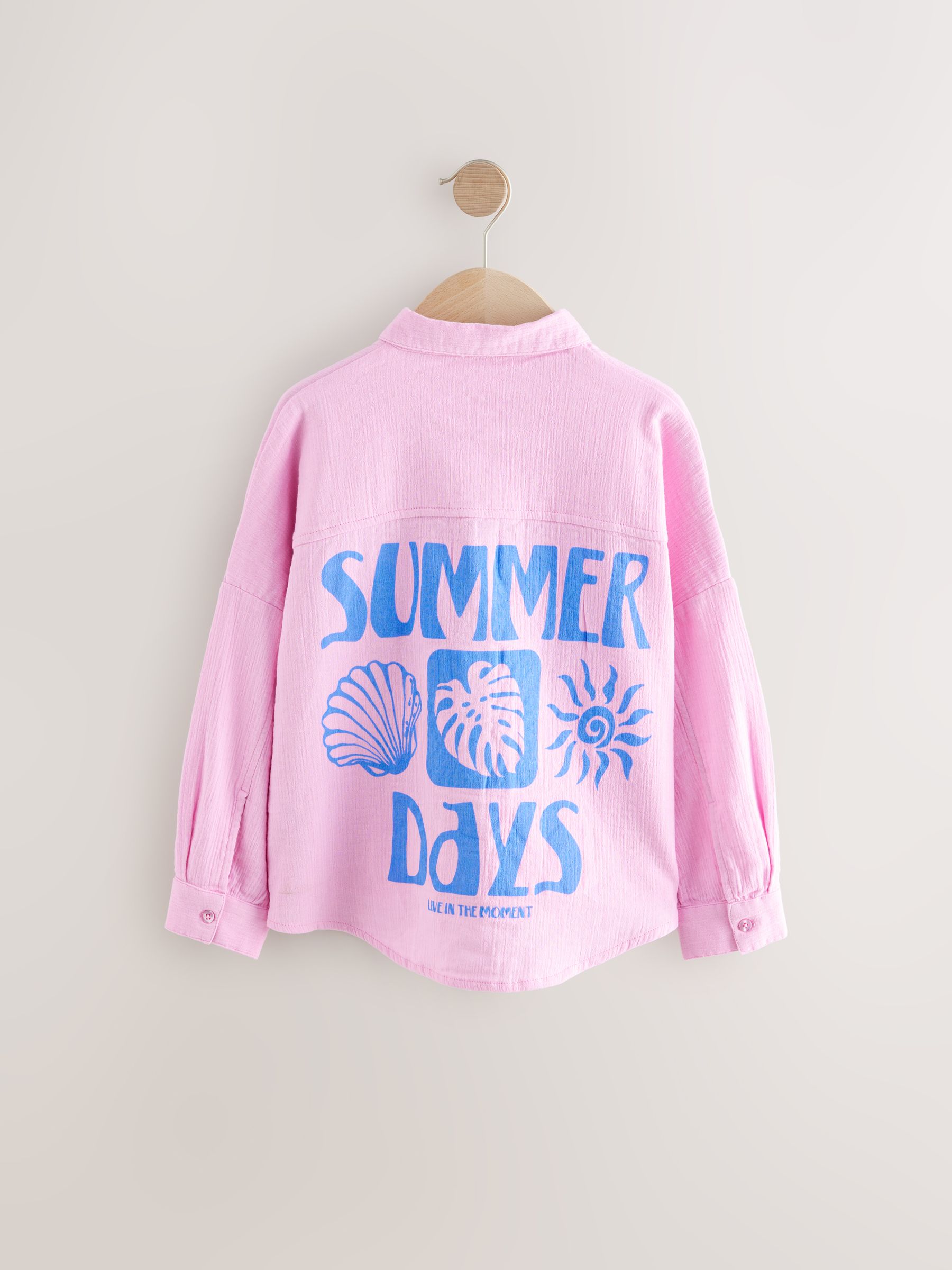 Roze - 100% katoenen overhemd met print (3-16jr)