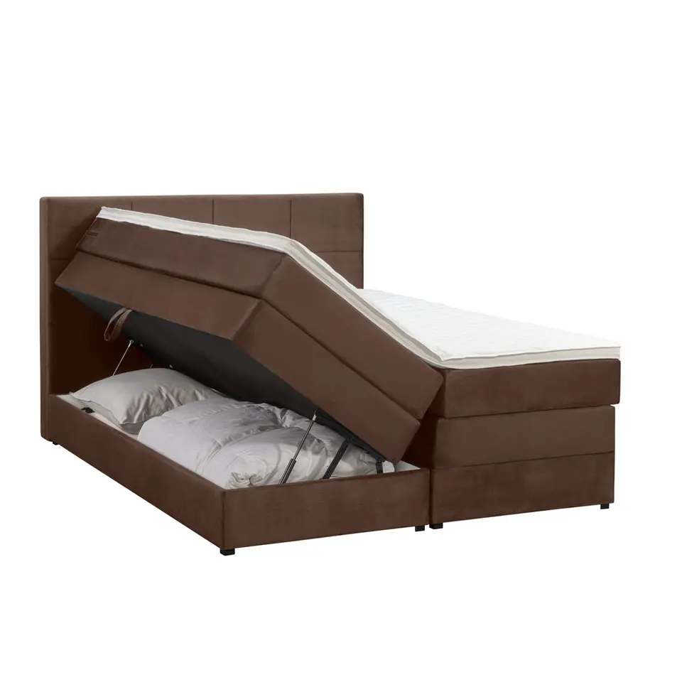 Boxspring met opbergruimte Liv geblokt - bruin - 140x200 cm