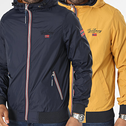 Veste Zippée Capuche Réversible Bleu Marine Jaune