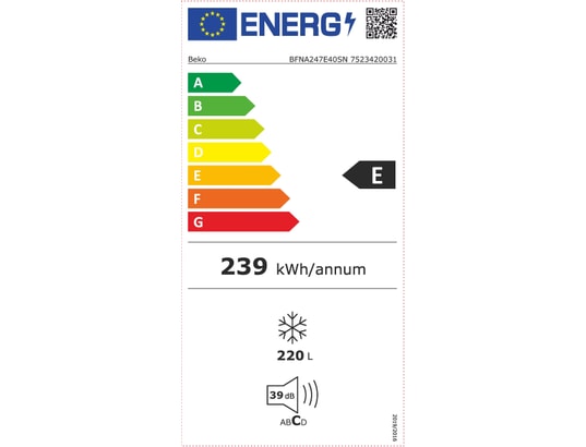 BEKO - Congélateur encastrable armoire BFNA247E40SN, 220L, No frost, 8 compartiments