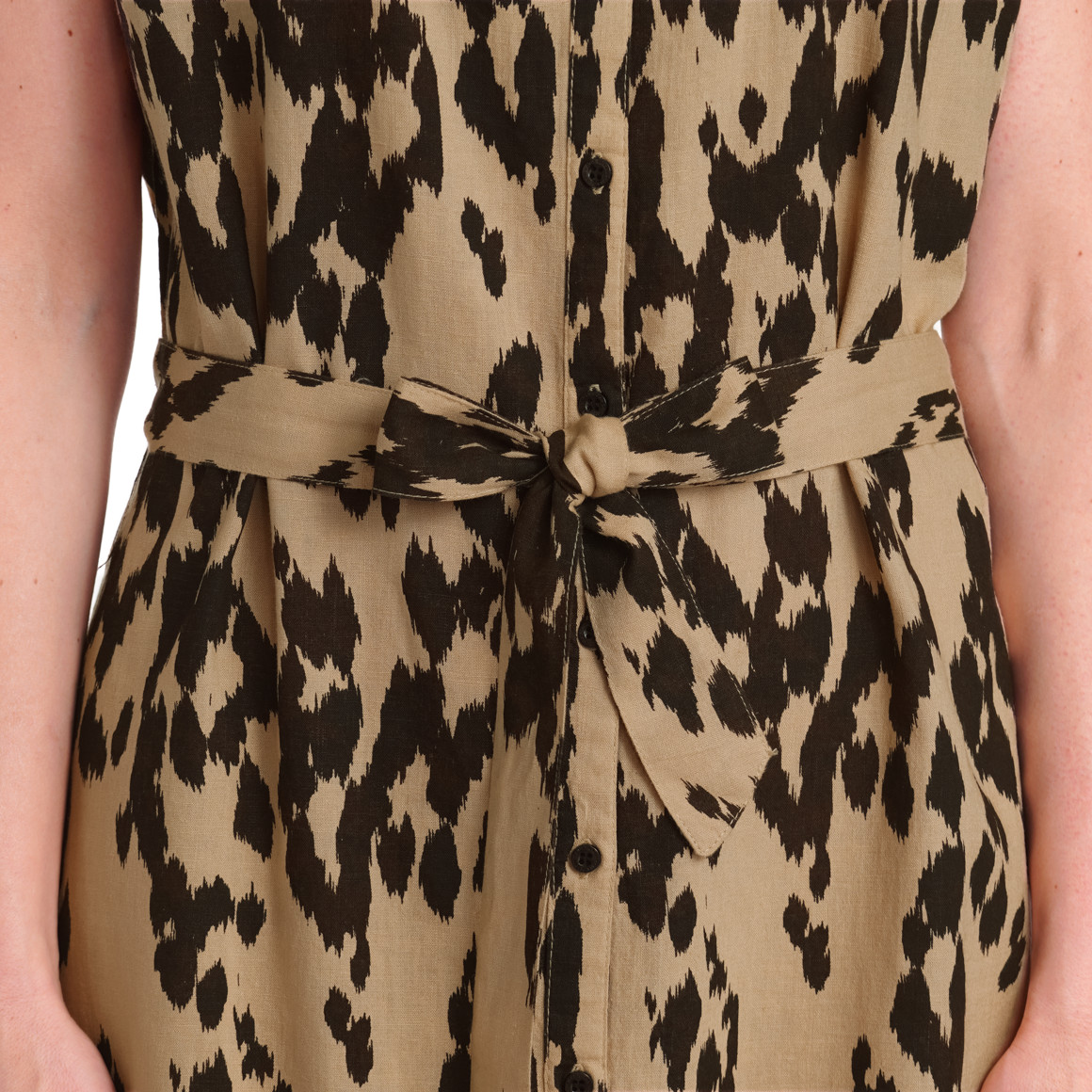 Gina Benotti Damen Leinen-Midi-Kleid im Leo-Look beige / dunkelbraun