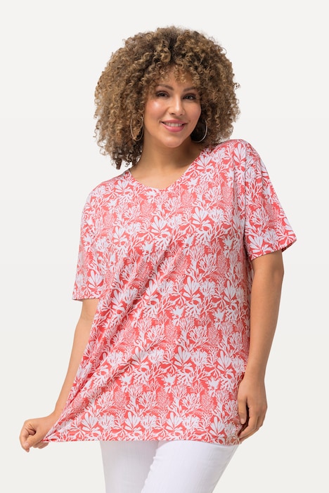 T-Shirt, maritimer Druck, A-Linie, V-Ausschnitt, Halbarm