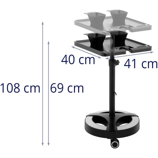 Justerbar frisørassistentvogn 400 x 400 mm + 2 skåler