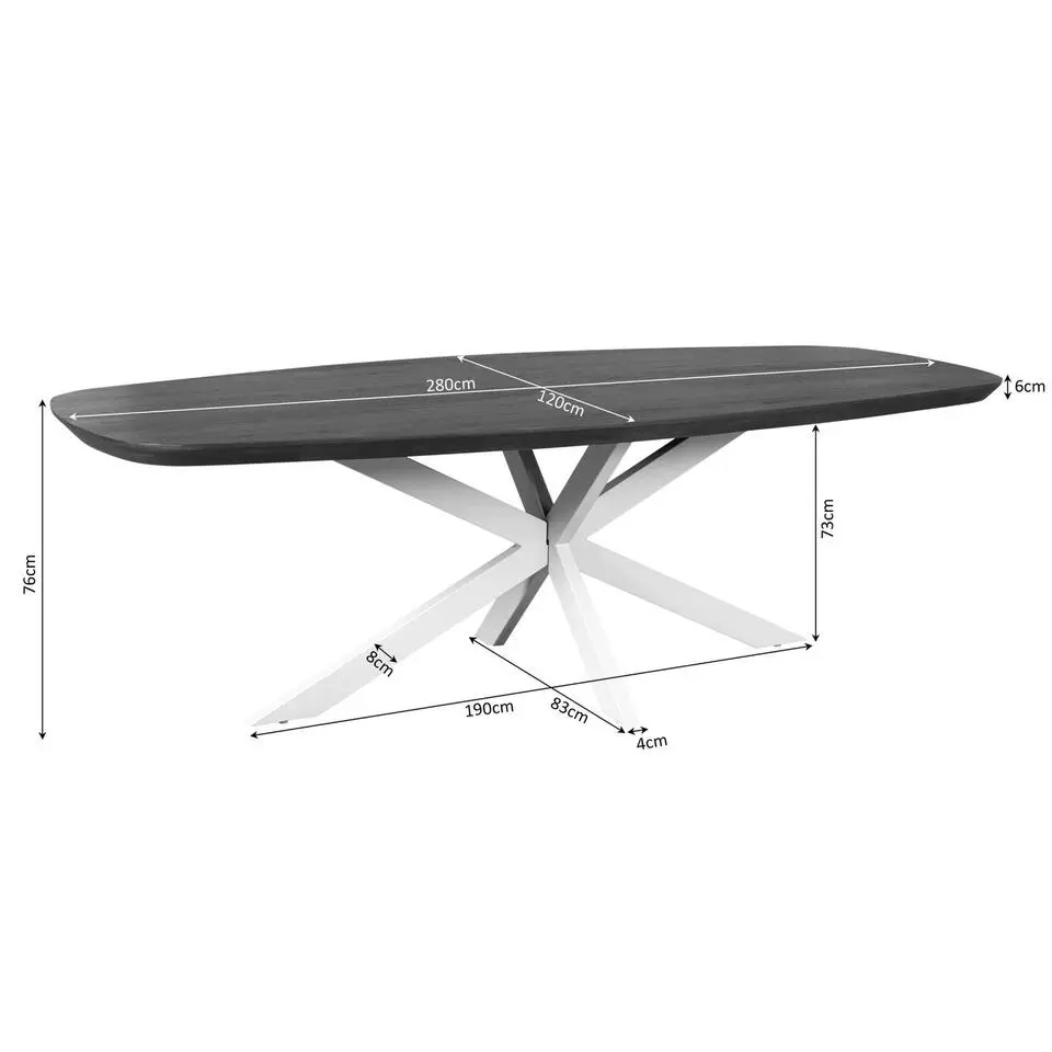 Eettafel Deens Ovaal Bruin Hout - 280x120x76cm - Madison