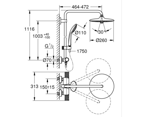 Douchekolom incl. thermostaat GROHE Vitalio Joy System chroom 27298003