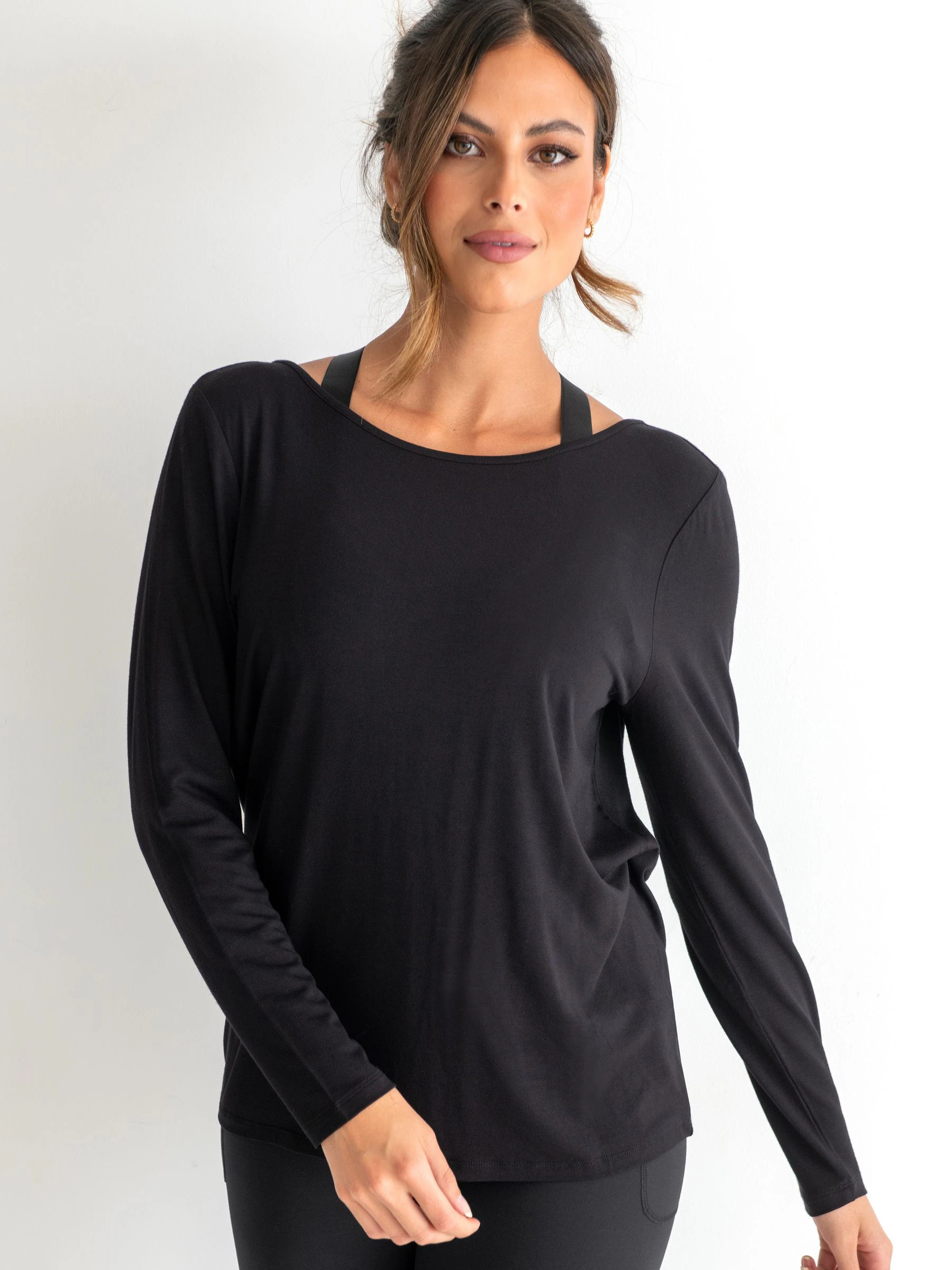 Zwart - Pour Moi - Jersey yogatop met gekruiste rugbandjes