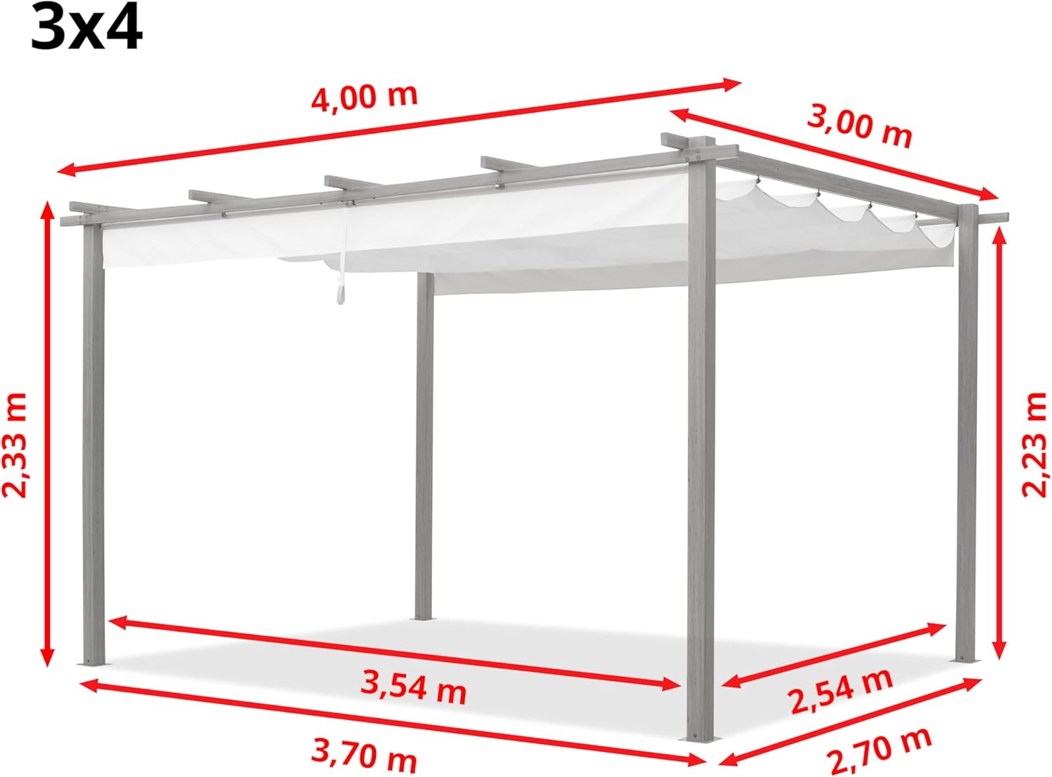 PRIMEYARD Pergola 3x4 m Terrassenüberdachung mit Schiebedach Stahlrahmen in Holzoptik