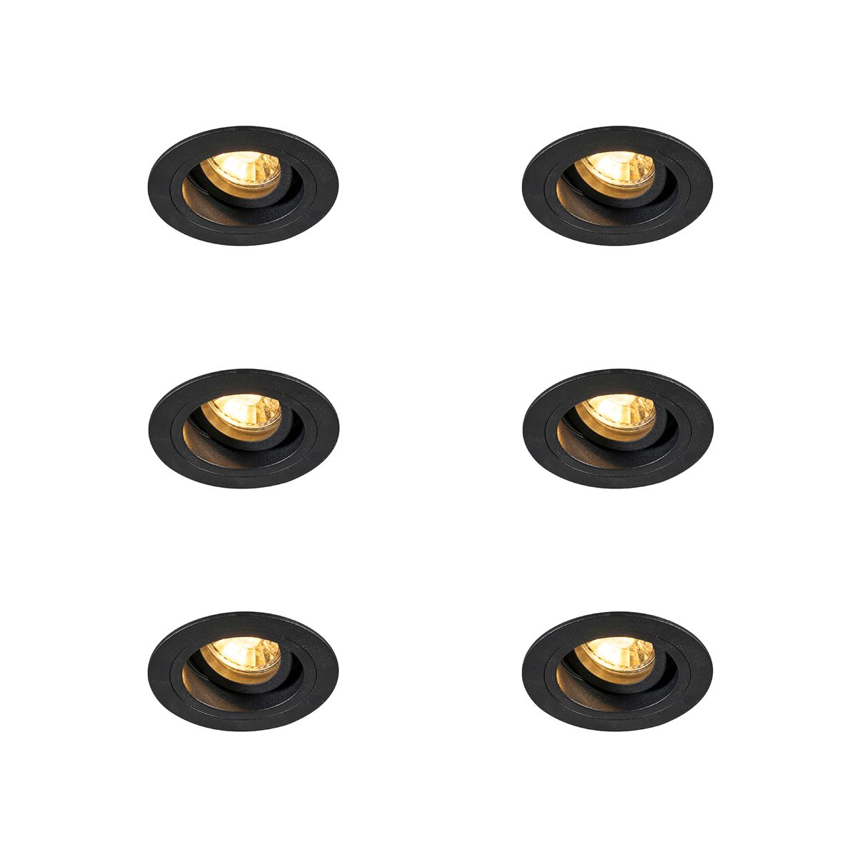 Set van 6 Moderne inbouwspot zwart 9,2 cm draai- en kantelbaar - Chuck