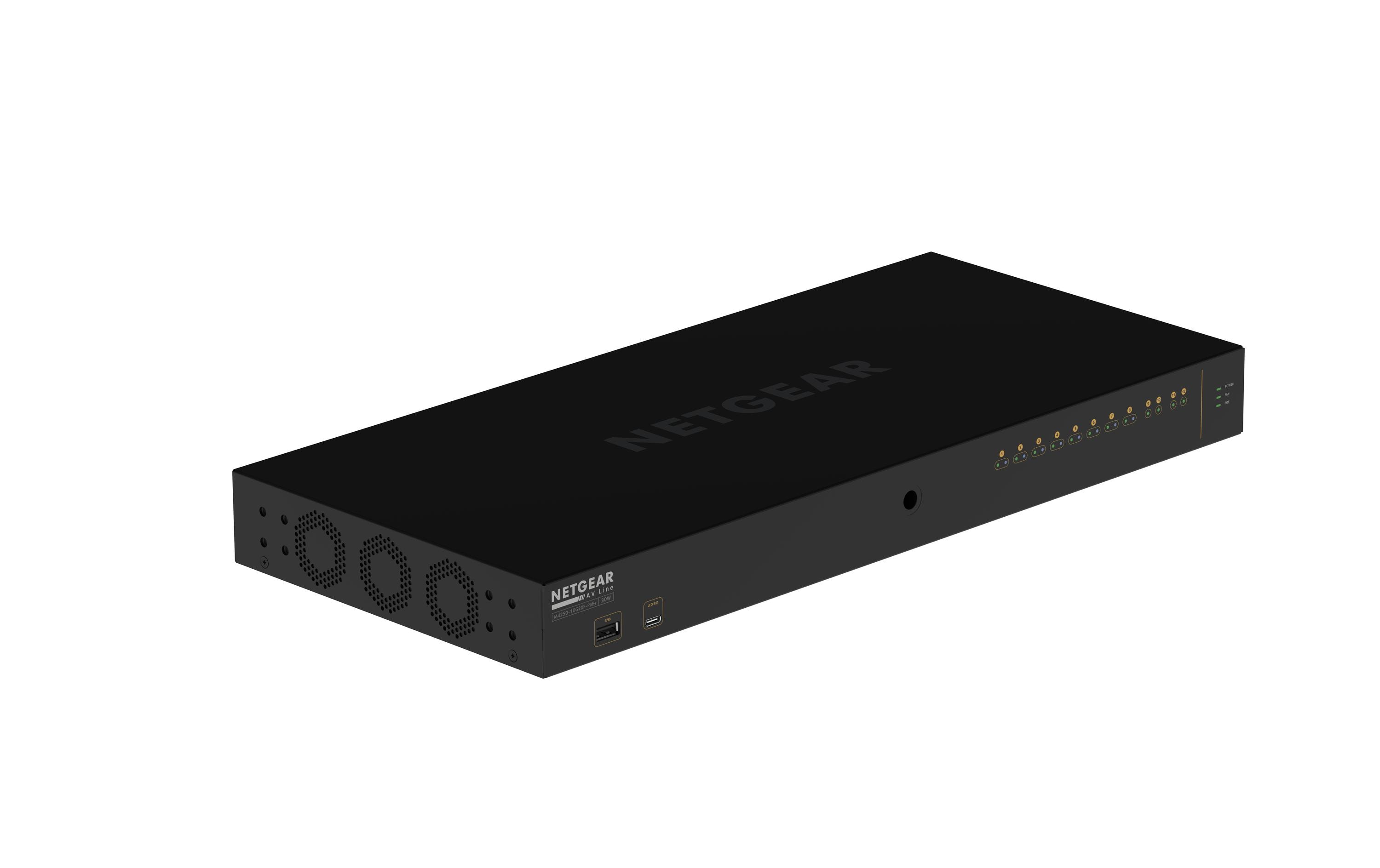 PoE+ Switch AV Line M4250-10G2XF-PoE+ 12 Port<br>NETGEAR AV Line M4250-10G2XF-PoE+ 8x1G PoE+ 240W 2x1G and 2xSFP+ Managed Switch (GSM4212PX)