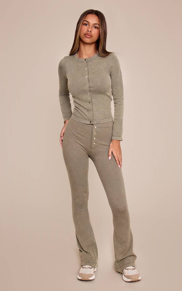 Vert Olive Haut Long Côtelé Contour À Manches Longues Avec Boutons Petite Taille - Ensemble Coordonné