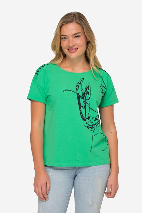 T-Shirt, Langusten-Print, U-Boot-Ausschnitt, Halbarm, OEKO-TEX