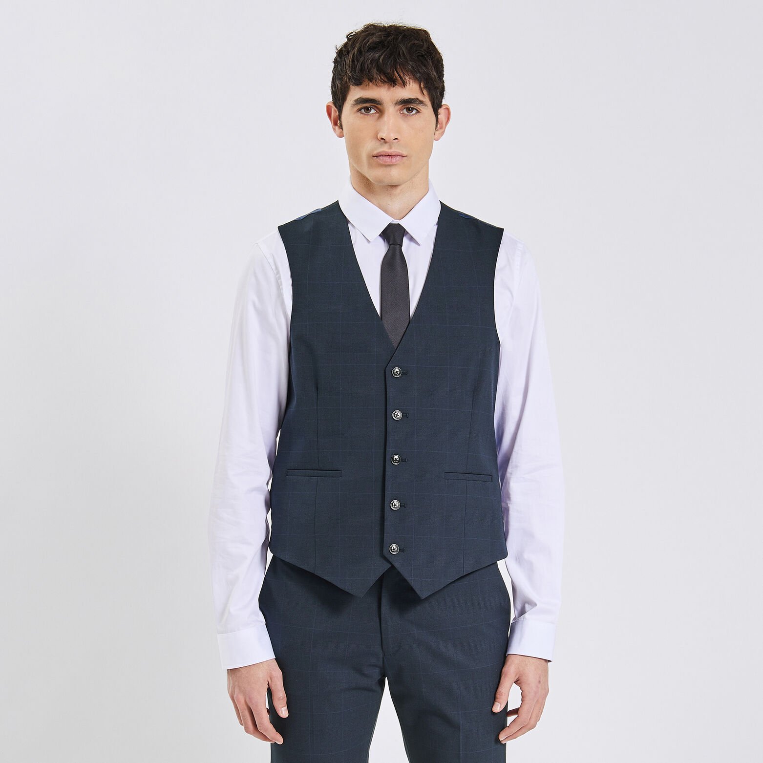 Gilet de costume slim à carreaux Bleu