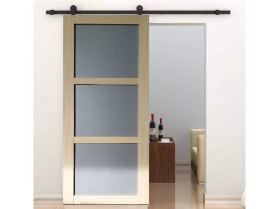 Porte Coulissante Ayous 3 Panneaux Gris Ral 7035 H204 X L83 + Rail A Roulettes Noir Gd Menuiseries