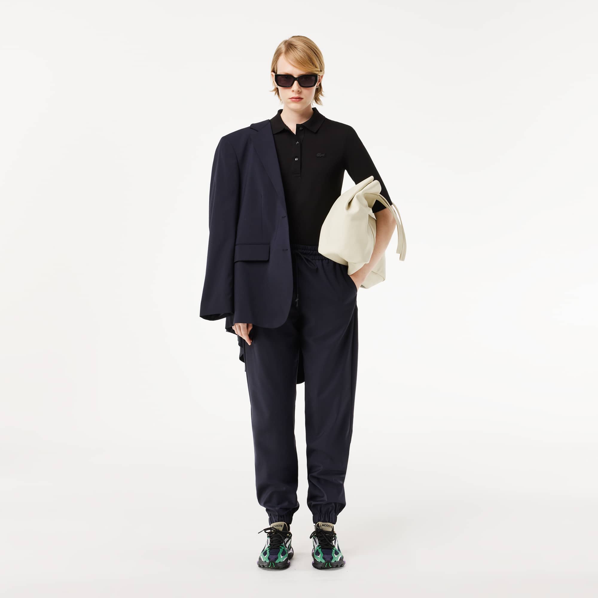 Polo Lacoste slim fit à manches trois-quarts en coton souple Manches Courtes - Noir - Lacoste - Femme