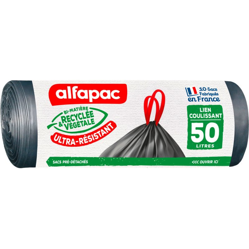 Sac poubelle 50 litres Coulissac maxi poids Alfapac gris - 30 sacs