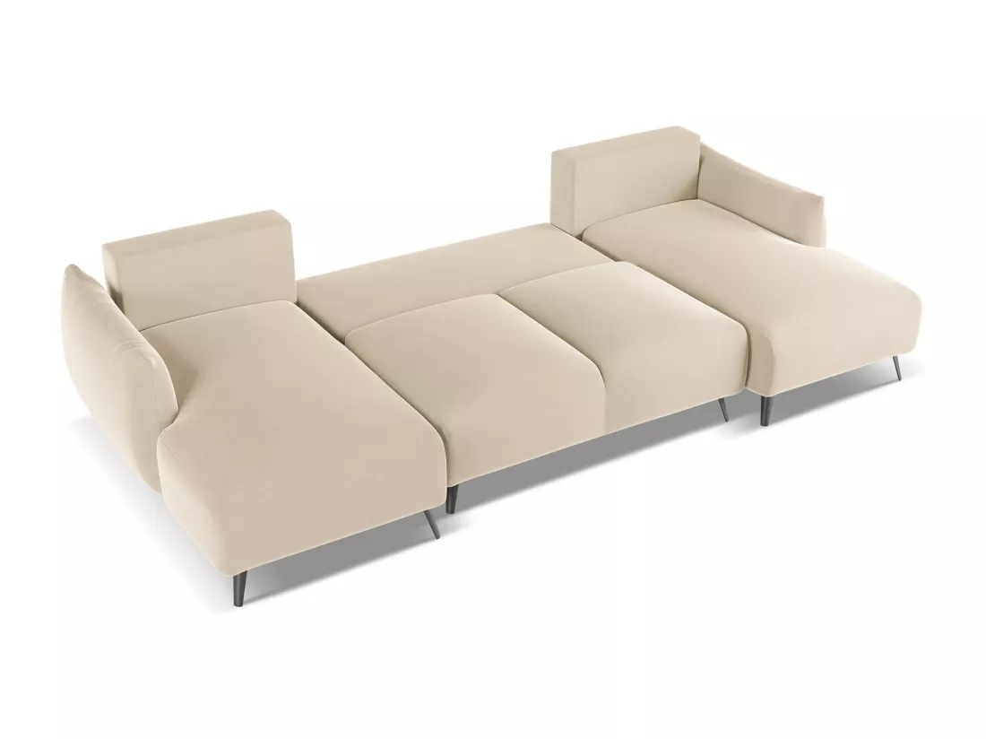 Canapé d'angle panoramique convertible en velours - beige clair - MALIE