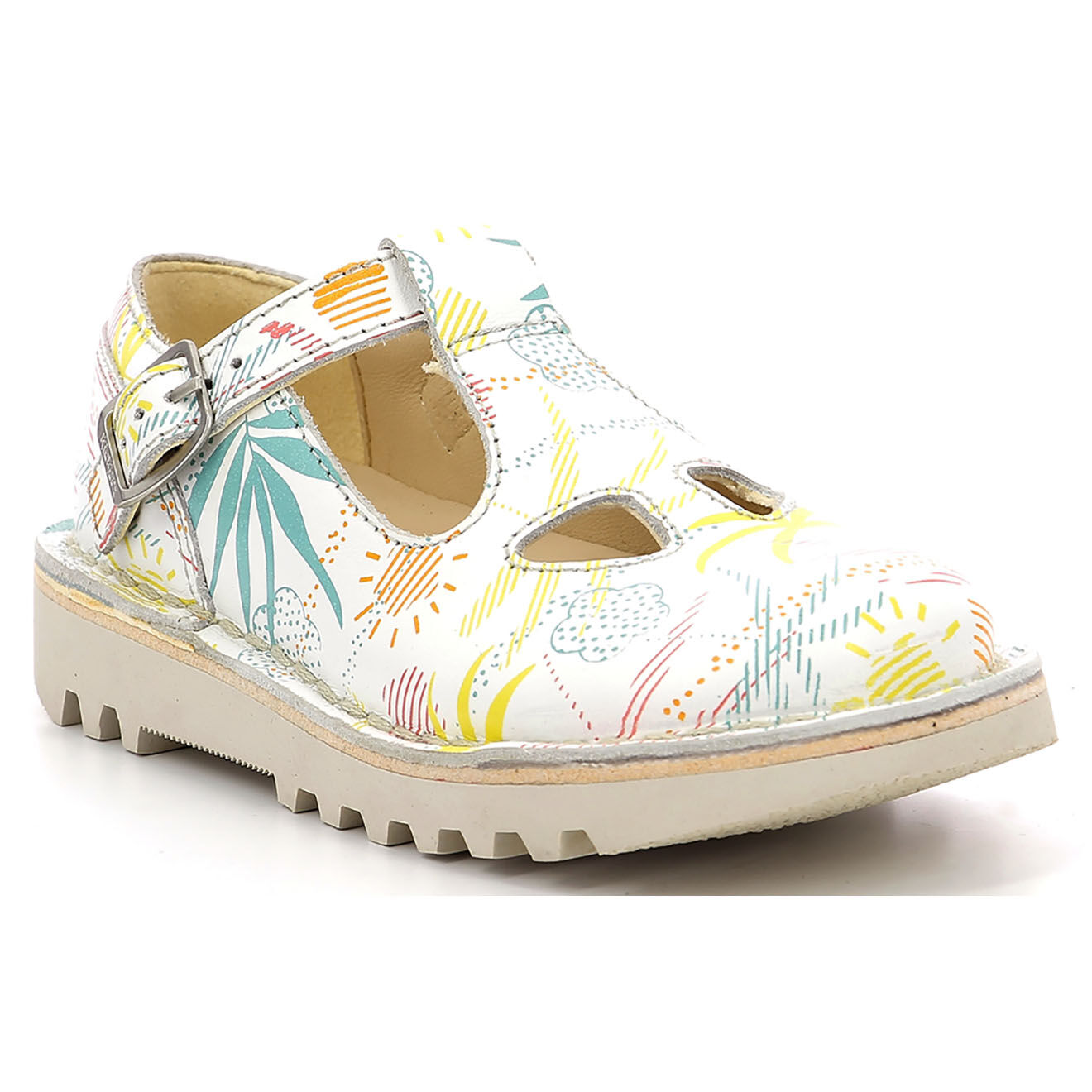 Kickers Salomés en Cuir Kick Mary Jane blanc/sunshine