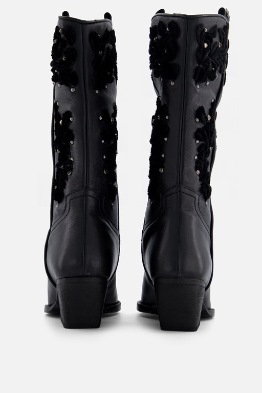 Lazamani Cowboylaarzen velvet zwart Leer