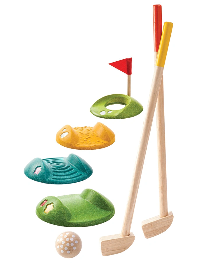 Holz-Spielzeug MINIGOLF-SET 8-teilig in bunt