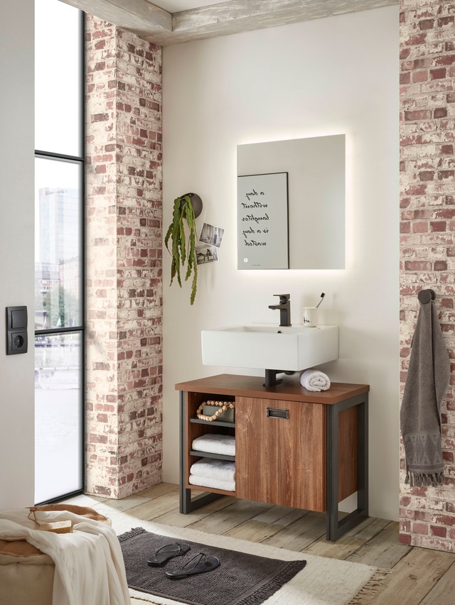 Home affaire Badmöbel-Set »Detroit, Bad im Industrialdesign, inkl. LED, 2-teiliges Badezimmer« 2 Stk. tlg.