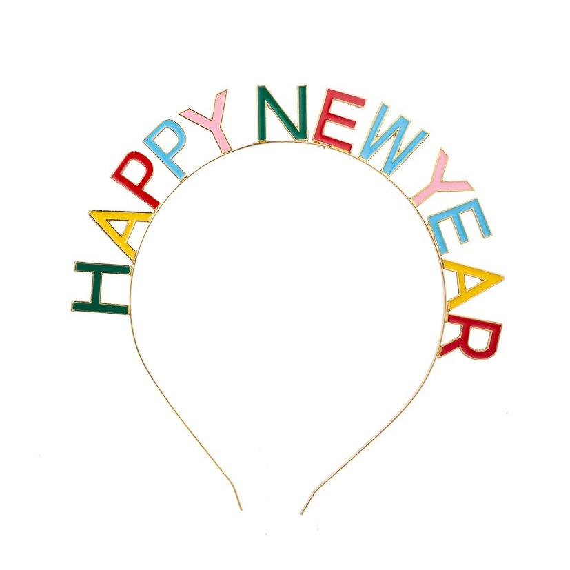 Happy New Year Haarreif Silvester Party Accessoire Glitzer Haar Schmuck - Bunt