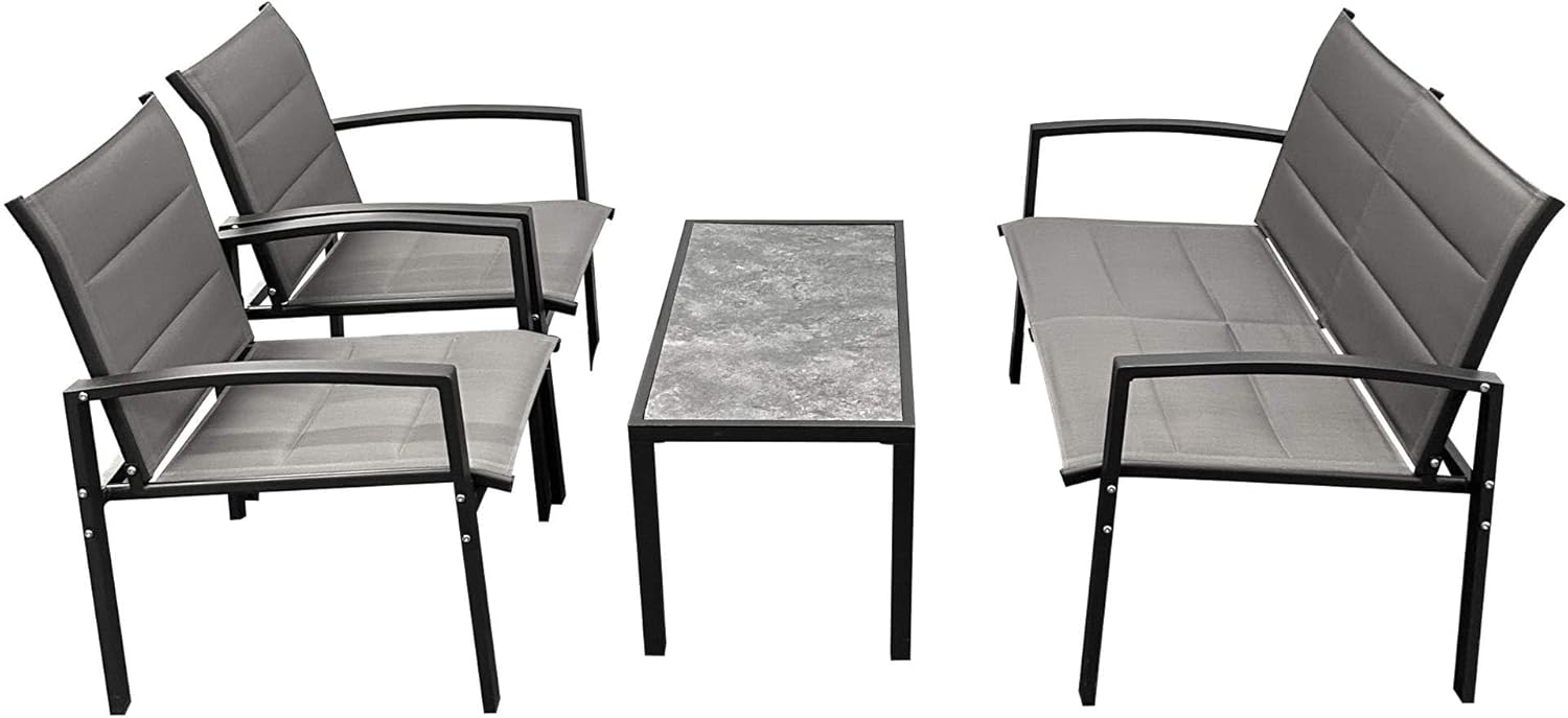 Kynast Garten Lounge Garnitur Metall 4-teilig schwarz grau Textilbezug