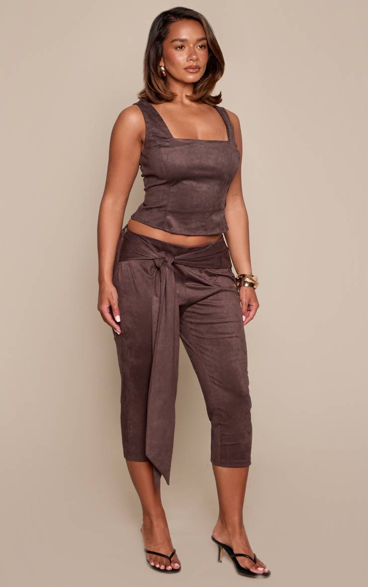Chocolat Ensemble Coordonné Pantalon Capri Croisé En Synthétique Shape
