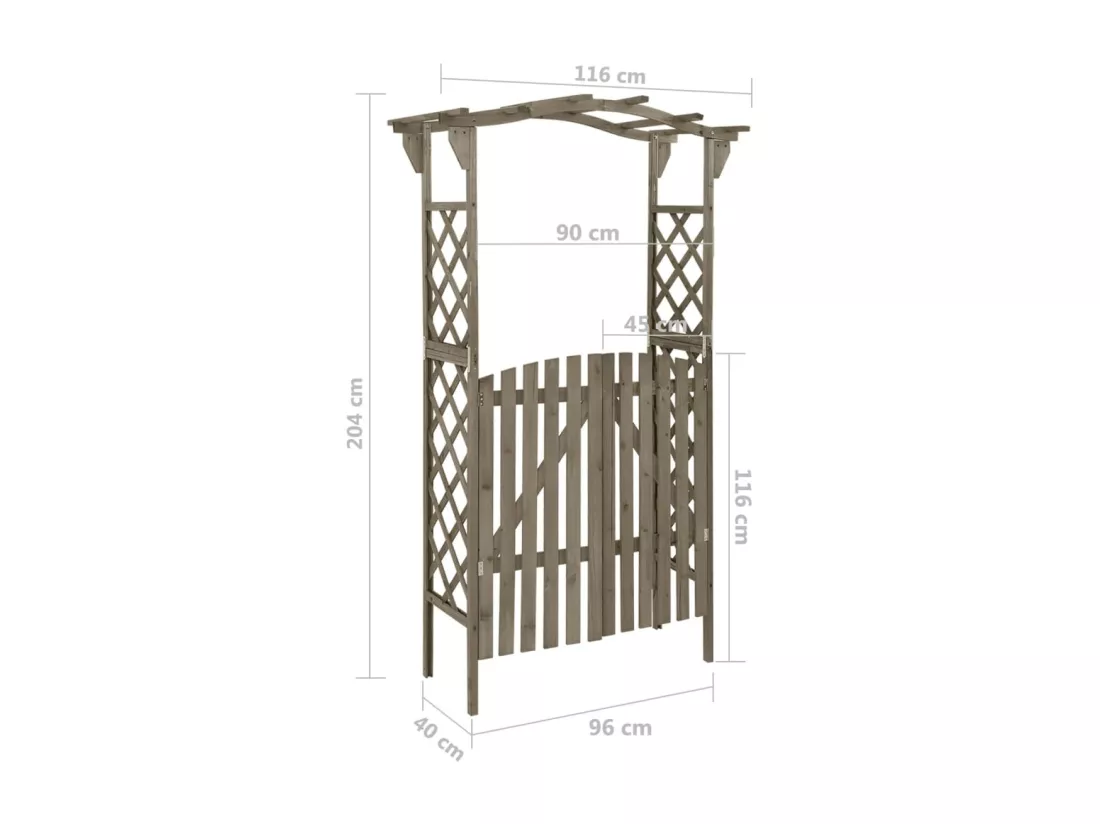 Pergola avec portail 116x40x204 cm Gris Bois de sapin massif