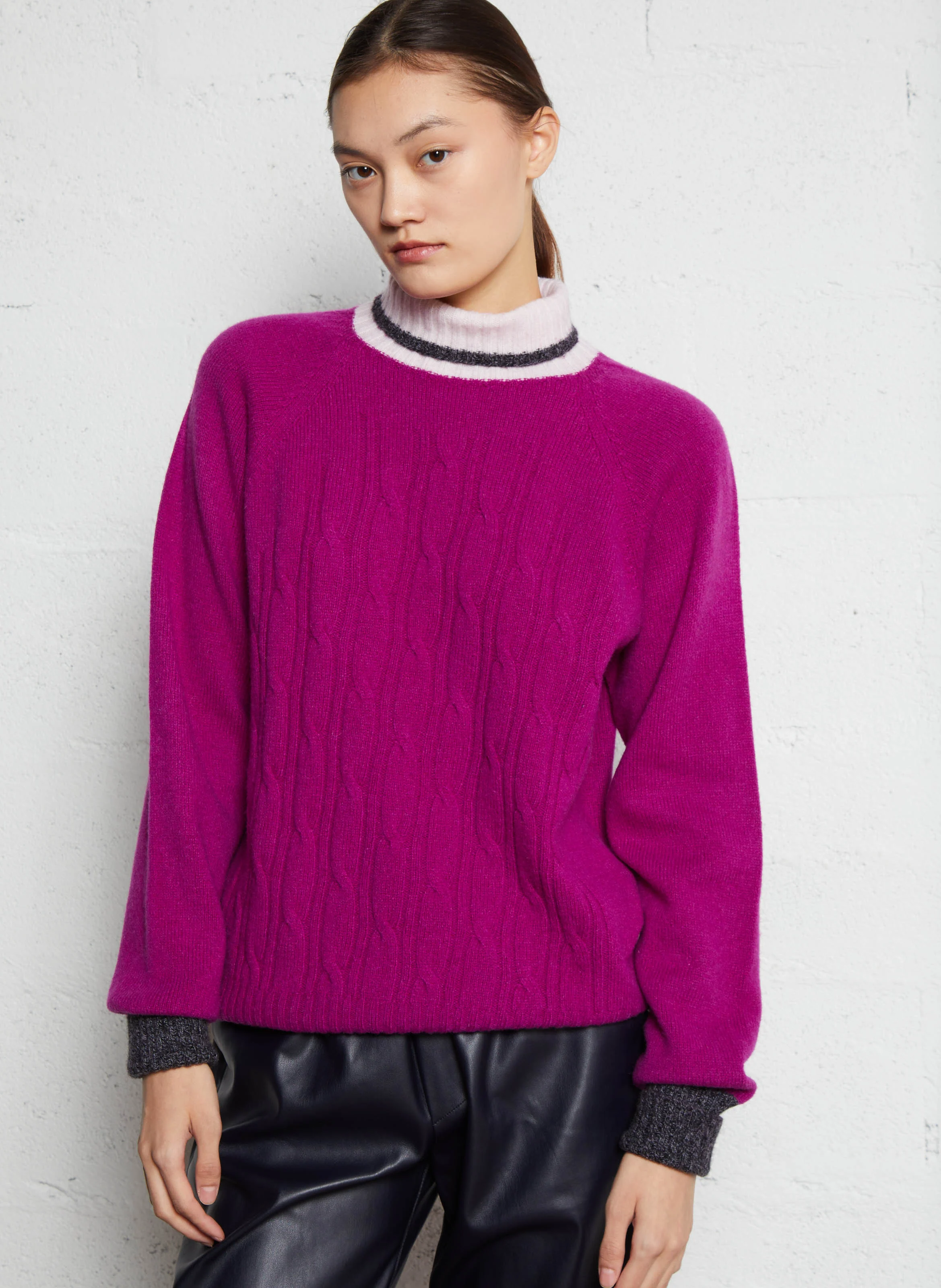 ANNA - Pull col montant en laine I CODE x LA FRANCAISE | Rose